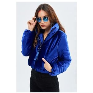 Velvet Cobalt Blue Puffer Coat